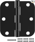12 Pack Black Door Hinges 3.5 Inch 5/8" Radius Ball Bearing Anti-Squeak | Flat by JIWDOORHINGESFORHOME