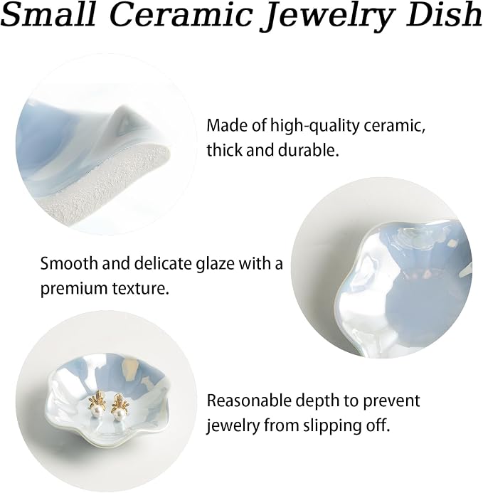 Iridescent Blue Jewelry Dish Tray, Pearlescent Glaze Ring Dish, Ceramic Trinket - Image 6