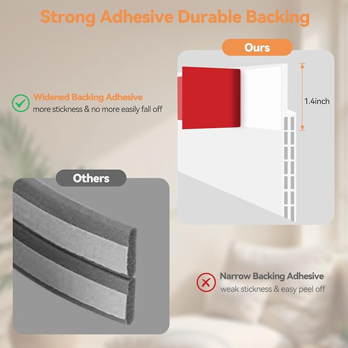 Ohuhu Wide 3.4" Door Draft Stopper, 1.4" Adhesive Weather Stripping Seal | 39" - Image 5