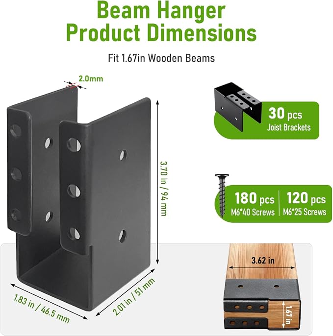 30 Pcs Concealed Joist Hangers, 2x4 Outdoor Beam Brackets - Image 2