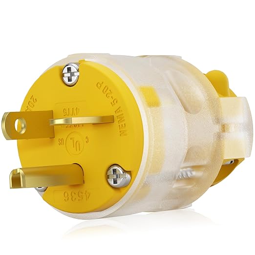 ELEGRP Lighted 20 Amp 125 Volt NEMA 5-20P 2 Pole 3 Wire Grounding Straight by ELEGRP%7CELEGROUP