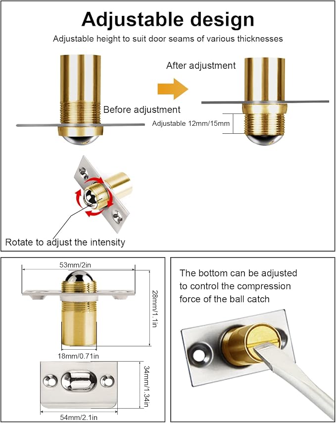 Ball Catch Door Hardware Jiayi 2 Pack Door Ball Catch Top of Door French Door - Image 2