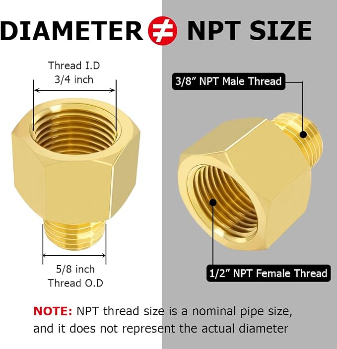 Hooshing 2PCS Brass Pipe Fitting 1/2" NPT Female to 3/8" NPT Male Reducer - Image 2