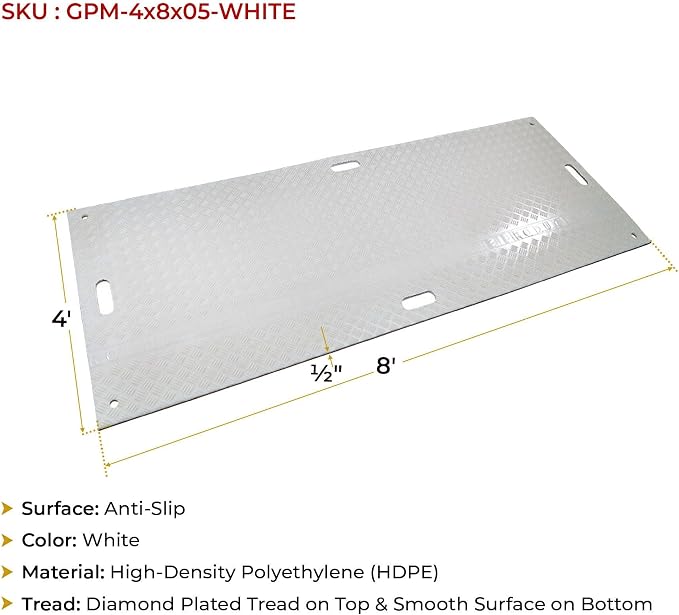 10 Pk 4' x 8' - 1/2" Thick Heavy Duty White Ground Protection Mats - Easily - Image 8
