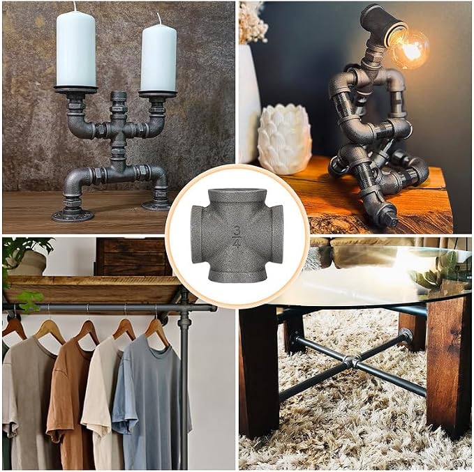 3/4" Pipe Fittings 4-Way Cross Fitting Home Expert 4 Pack | Malleable Cast Iron - Image 5