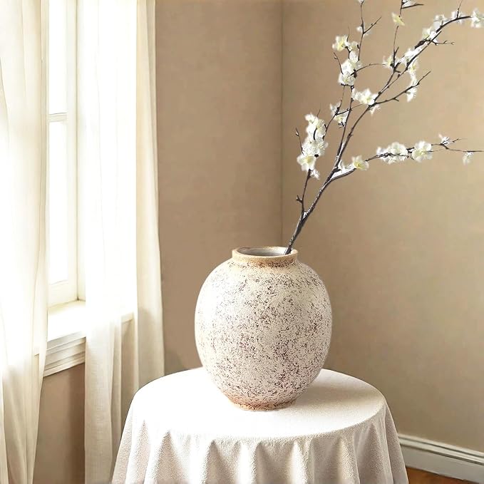 Large Round Ceramic Vase, 9.8“ H, Round & Tall, Indoor Table Living Room Decor - Image 3