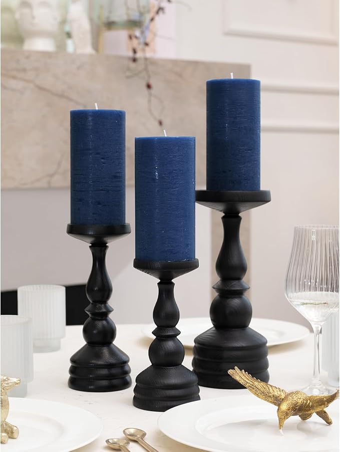 Large Pillar Candles 3x6 Inch – Set of 3 Unscented Dripless Dark Blue Candles - Image 3