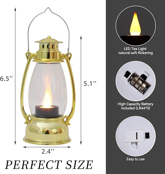 Mini Lanterns 6 Pcs LED Small Indoor Golden Decorative Outdoor Hanging Candle - Image 6
