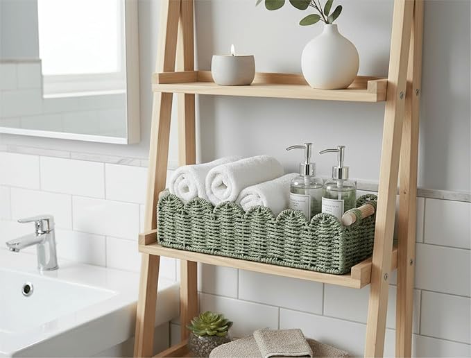 CubesLand Scalloped Toilet Paper Storage Basket W/Handle - Image 3