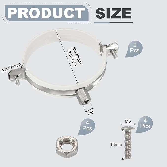 HARFINGTON 2pcs 201 Stainless Steel 3.5-3.5"/88-90mm Split Ring Pipe Hanger - Image 2