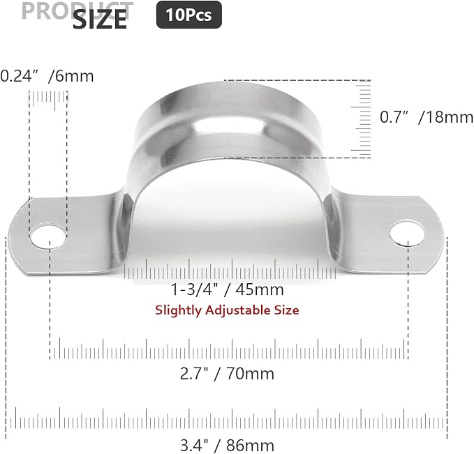 10Pcs 1-3/4 Inch Stainless Steel Conduit Clamps | Two Hole Strap, U Bracket - Image 4