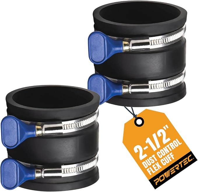 POWERTEC 70337-P2 2-1/2" Dust Control Flex Cuff w/Adjustable Key Hose Clamps by POWERTEC