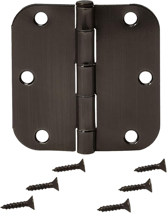 Amazon Basics Rounded 3.5 Inch x 3.5 Inch Door Hinges, Oil Rubbed Bronze - Image 3