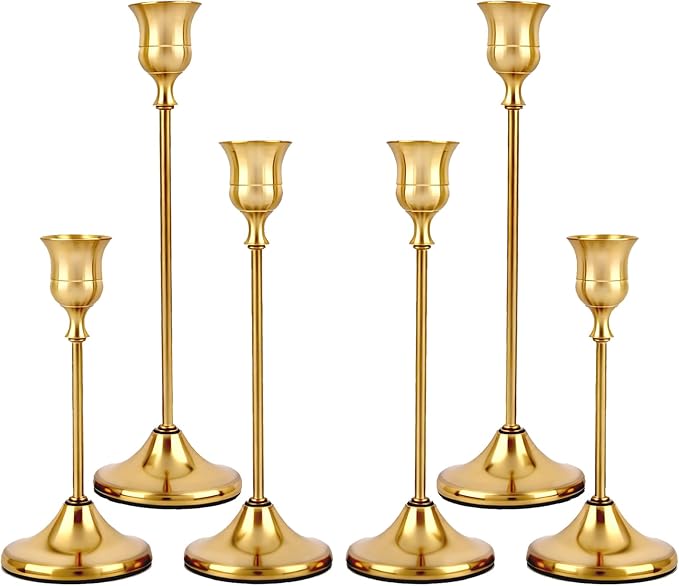 Set of 6 Brass Gold Candle Holders Metal Candlestick Holders Home Decor | by Unknown