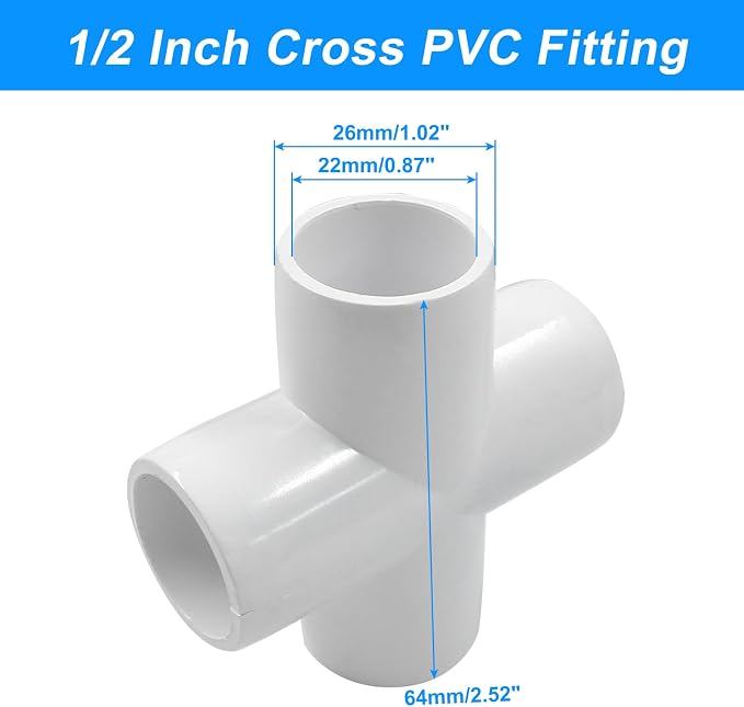 Piutouyar 4 Pcs 1/2" Cross Elbow PVC Pipe Fitting, 4 Way | Furniture Grade Pipe - Image 2