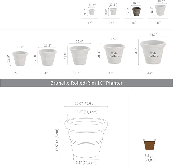Crescent Garden Brunello Classic Rolled Rim Planter Pot, Indoor/Outdoor - Image 6