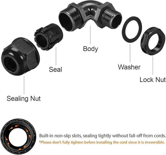 M20 Cable Gland, 90 Degree Adjustable 9-14mm Strain Relief, Cord Connectors - Image 4