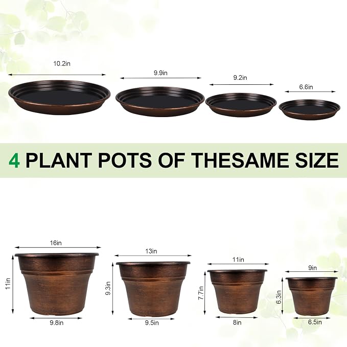 Plant Planters Pots Set of 4 Pack 11 Inch, Plastic Flower Pot - Image 7
