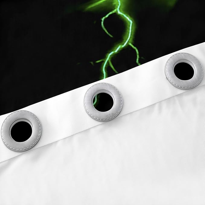 jejeloiu Green Thunder Lightning Window Drapes Cool Flashing Lightning Blackout - Image 5
