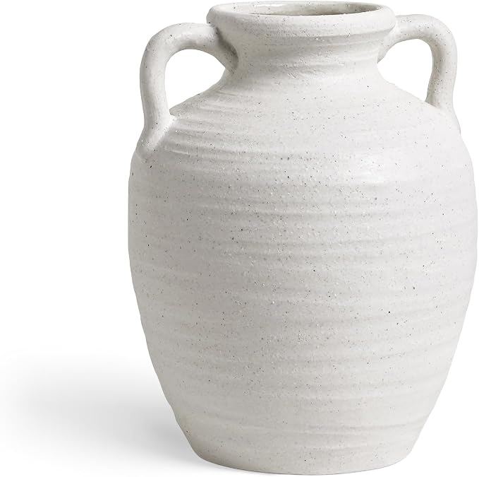 White Ceramic Vase with Handles, Farmhouse Rustic, Sandstone White | Decorative - Image 6