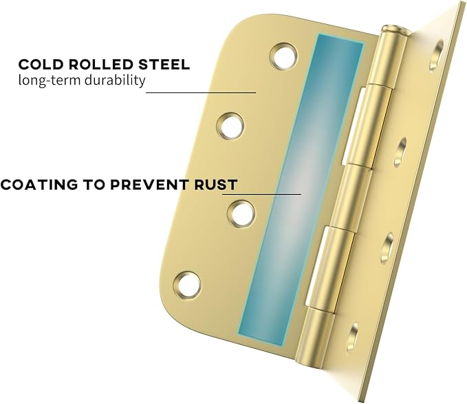 goldenwarm Pack of 3 4in Door Hinges Brushed Brass Gold Door Hinges Butt Hinges - Image 3