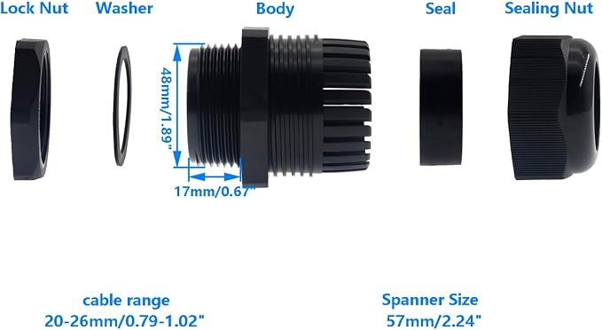 1-1/2 Inch NPT Strain Relief Nylon Cord Grip, SAFYY 5 PCS Waterproof Cable - Image 2