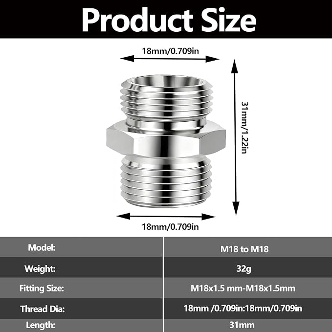 2 Pcs M18 to M18 stainless steel adapter fittings, suitable - Image 2