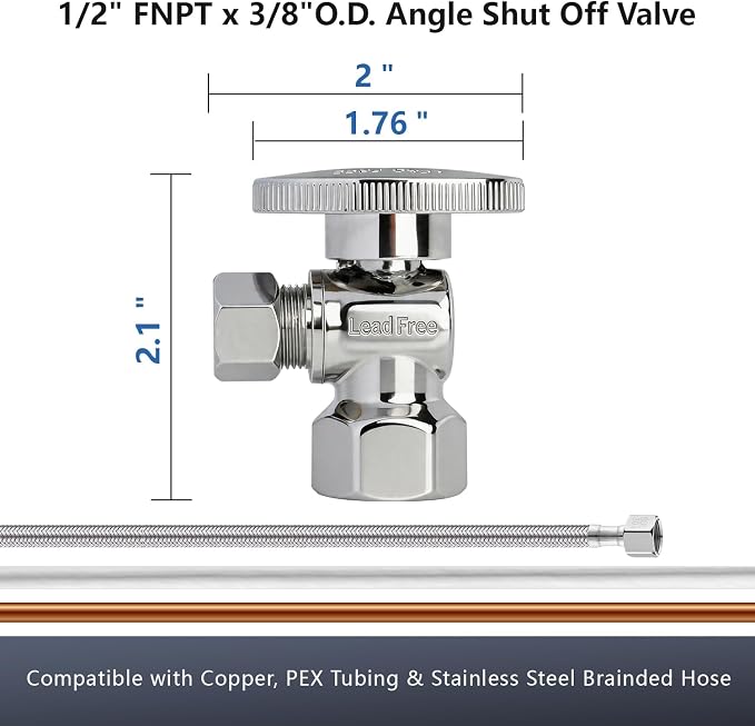 WiseWater Threaded Angle Stop Valve 1/2" FNPT x 3/8" OD Compression | Quarter - Image 6
