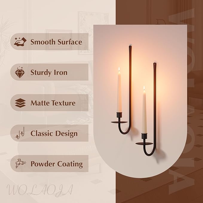 Metal Wall Candle Sconce Holder Set of 2 Wall Mount Candle Holder Pillar Holder - Image 3