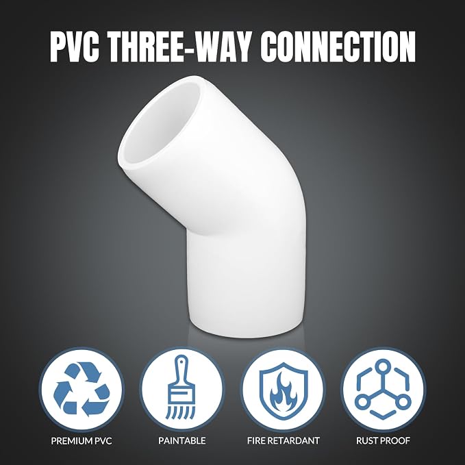20-Pack 1/2 inch 45 Degree Elbow PVC Fitting, 2 Way Furniture Grade Pipe - Image 4