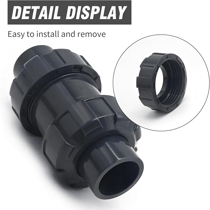 PVC True Union Check Valve, 3/4 Inch Slip Swing Full Port Utility, Sch80 Socket - Image 4