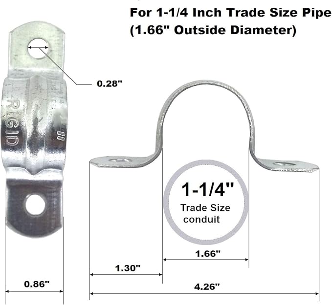 MadMetals Rigid Pipe Strap Clamp Hanger, 1-1/4 Inch, Wall Mount - Image 2