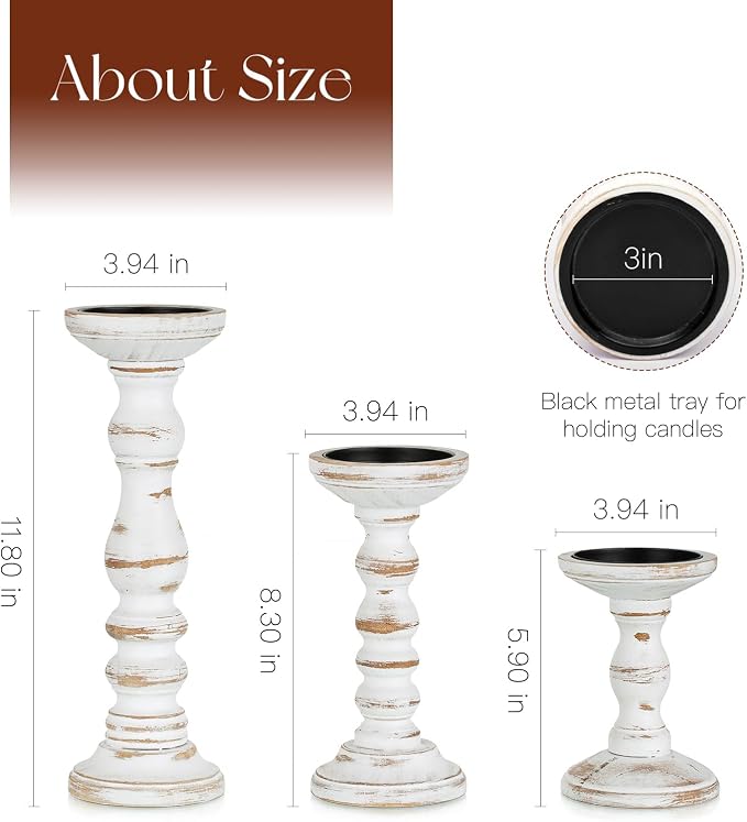 Wood Candle Holders for Pillar, Table Centerpiece, Tall Shabby Chic Decor - Image 3