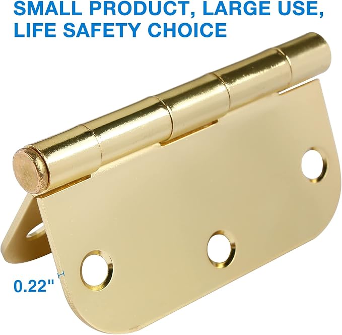 TDCHINGES Rounded Door Hinges 3.5" X 3 1/2 Inch Polished Brass 5/8" 30 Pack | - Image 5