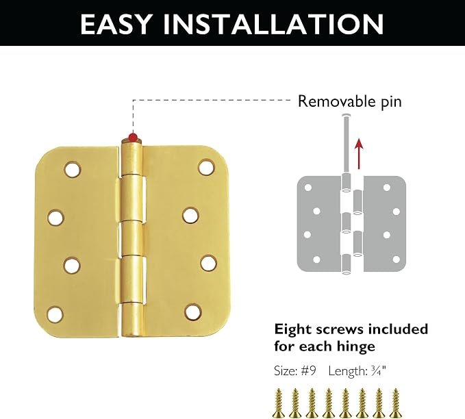 Design House Interior Door Hinge, Satin Brass | 5/8" Radius, Transitional - Image 3