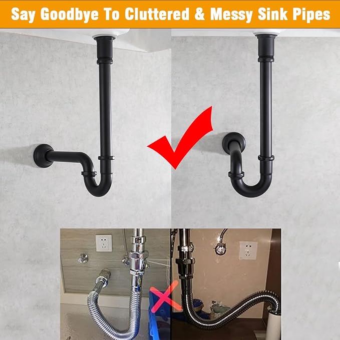 RANDOM Matte Black P Trap Bathroom Sink 1-1/4 inch U-Shape Sink Trap - Image 5