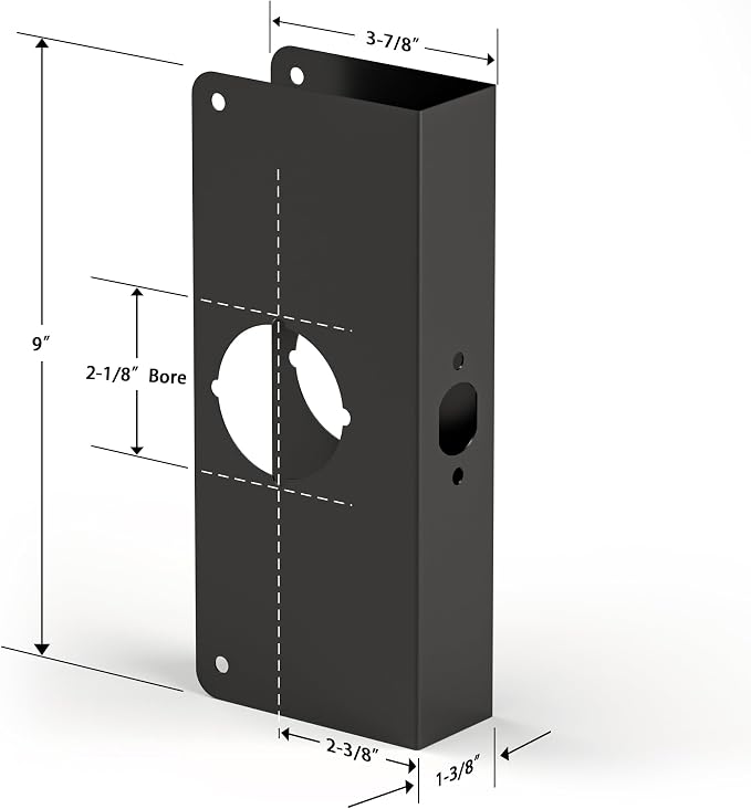 Door Knob Reinforcement Plate, Matte Black, Fits 1-3/8" Doors, 2-3/8" Backset - Image 2