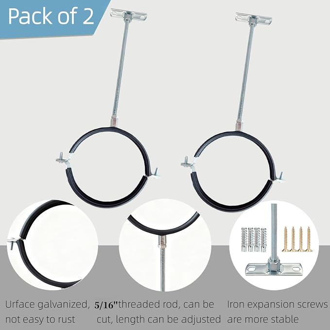 2 Sets Premium 8 Inch Adjustable Pipe Metal Bracket，Heavy Duty Galvanized Iron - Image 2