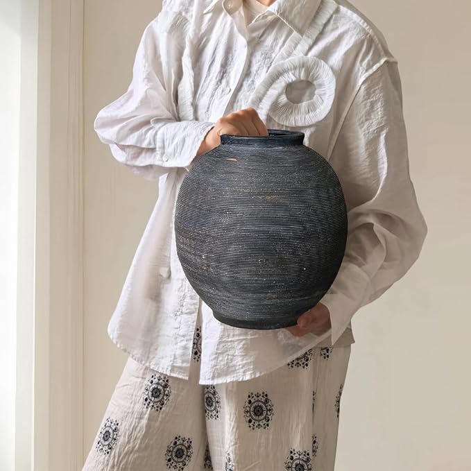 Large Black Ceramic Vase, 10.8" H, Farmhouse Table Vase, Rustic Vintage Style - Image 4