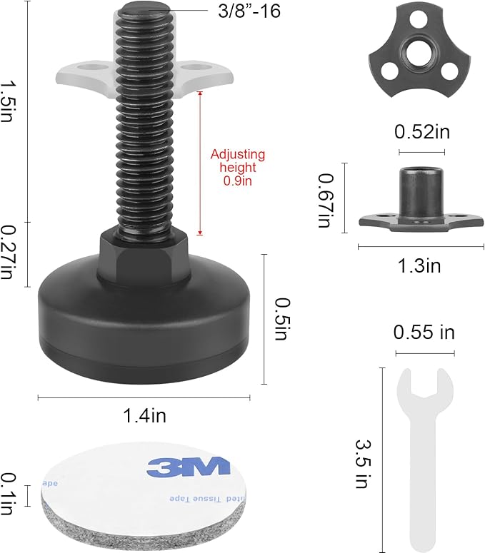 Heavy Duty Furniture Levelers 3/8''-16 Thread w/ T-Nut Kit Furniture Leveling - Image 2