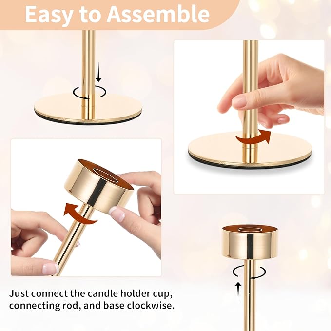 NUPTIO Hurricane Candle Holder for Candlestick: 6 Pcs Gold Taper Candlestick - Image 7