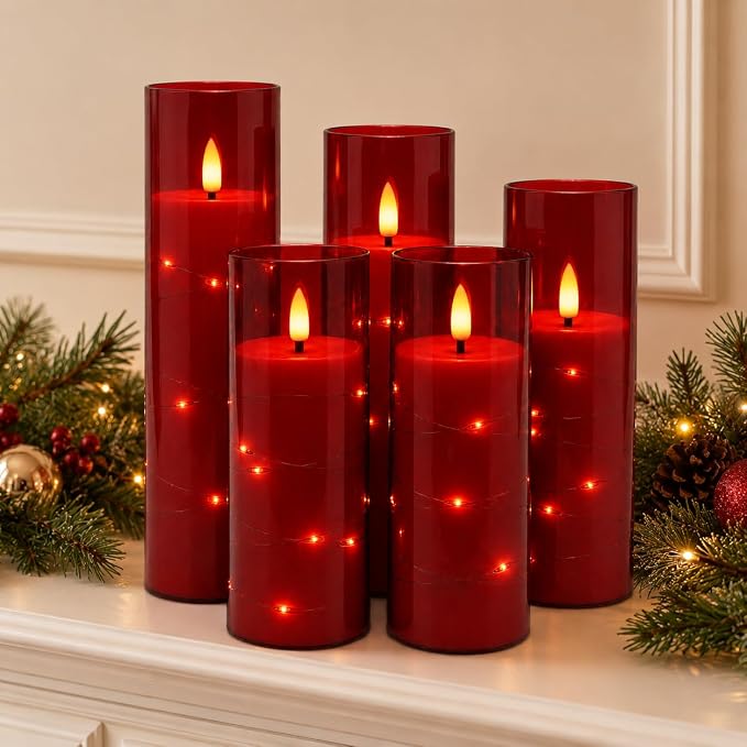 Da by 5 Pack Red Transparent Acrylic Flameless Taper Candles, Flickering Black - Image 4