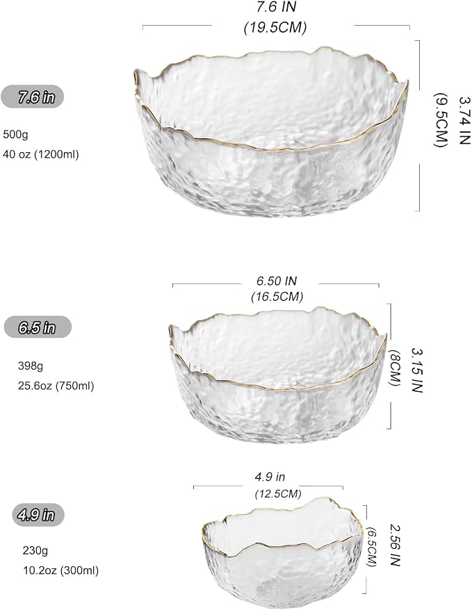 Glass Bowl for Salad Candy Fruit, Decorative Bowl-Clear Gold, Snack Dessert - Image 5