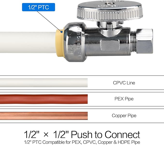 5pcs Straight Stop Valve, 1/2" PTC Input, 3/8" OD Compression Output | - Image 4