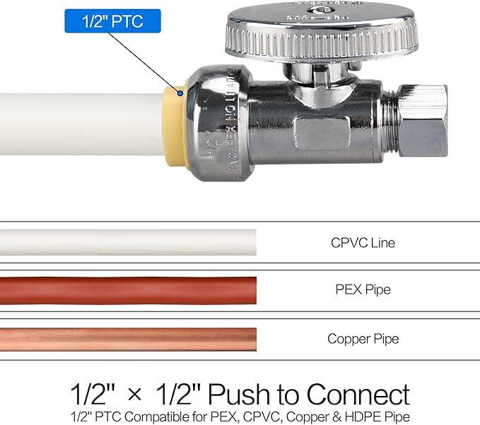 2pcs Brass Straight Stop Valves, 1/2" PTC Input, 3/8" OD Compression Output | - Image 4