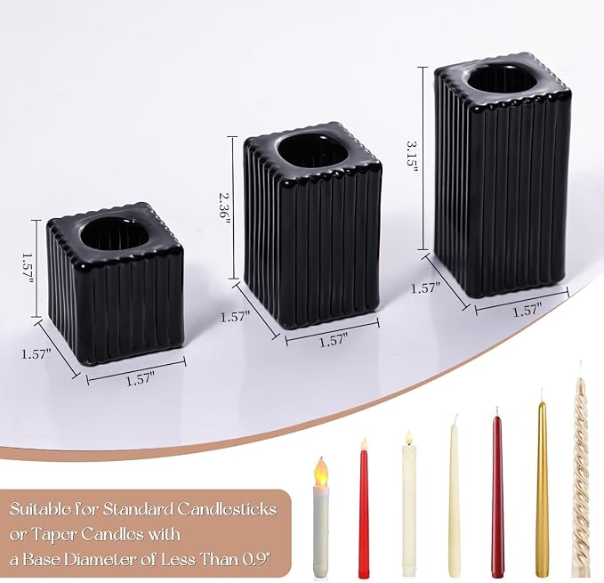 LETINE 12pcs Black Vertical Stripe Glass Candlestick Holders - Image 2