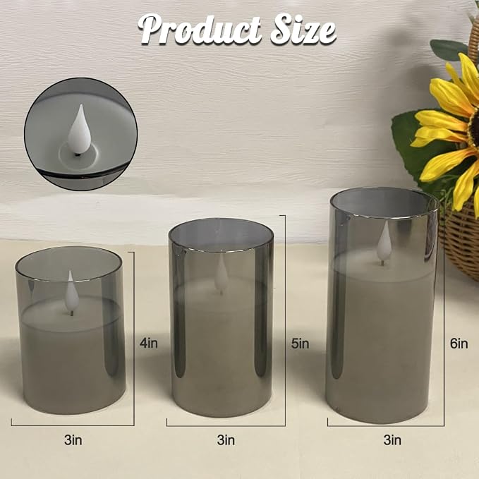 LEDHOLYT Rechargeable Flameless Grey Glass Candles–Gifts - Image 6