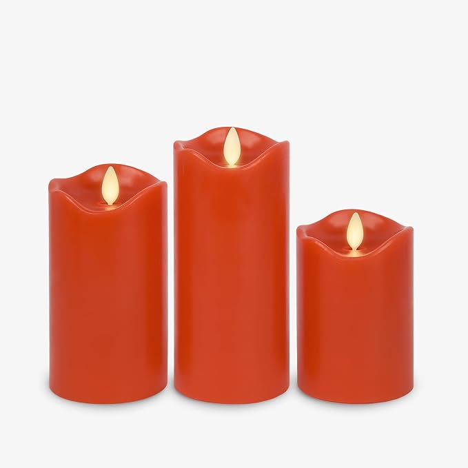Co. Set of 3 Flameless LED Flickering Battery Candle Moving Flame Pillar - Image 2