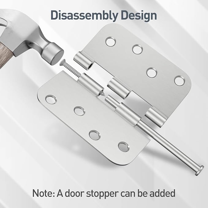 HOSOM 6 Pack Rounded Door Hinges 4 Inch 5/8'' Radius Corner, Satin Nickel - Image 5