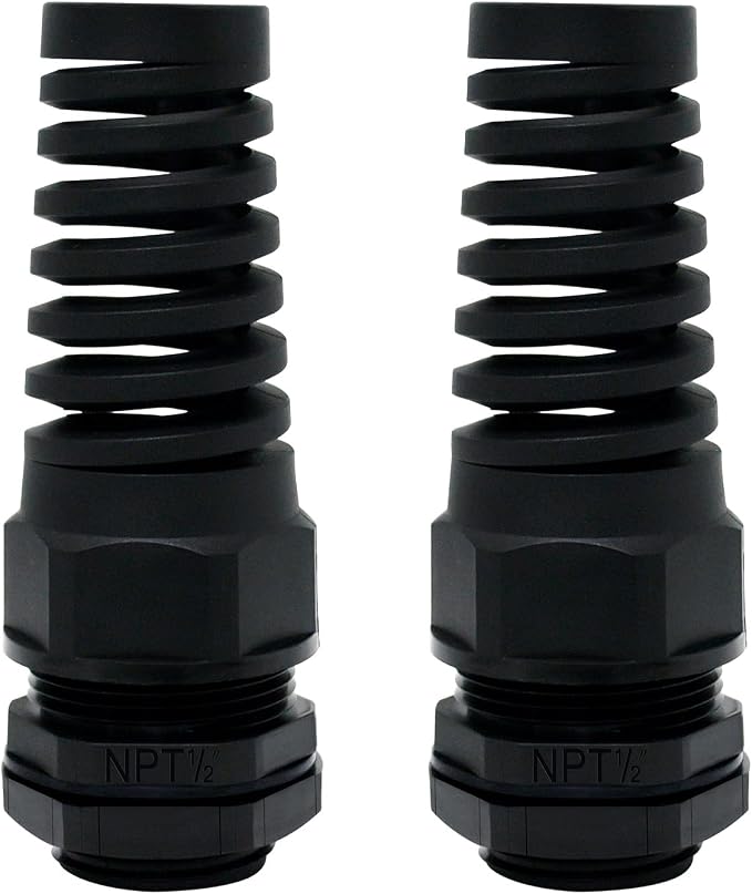 2Pcs NPT 1/2" IP68 Waterproof Cable Gland Flex Spiral Strain Relief Black Nylon by LeMotech